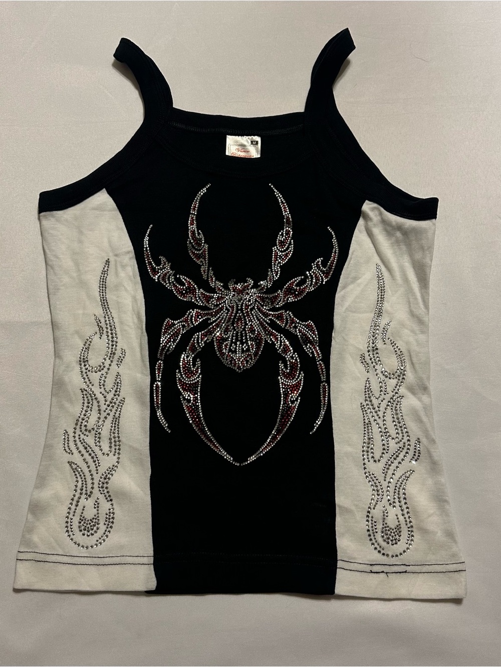 Black & White Rhinestone Spider Tank Top - Women